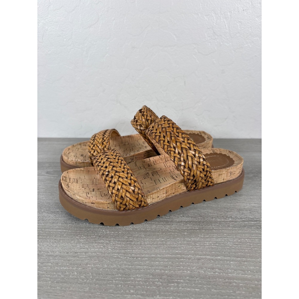 Baretraps Deanne Woven Braided 2 Strap Slide Sandals Brown Cork Platform Sz 7.5